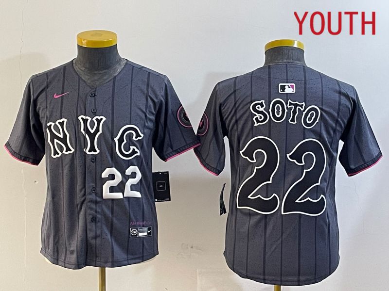 Youth New York Mets #22 Soto Black City Edition 2024 Nike MLB Jersey style 2